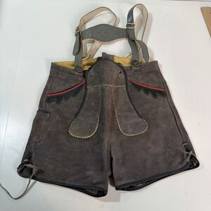 Vintage Lederhosen Authentic Suede Leather German Shorts Wmn  Child 10,5in waist